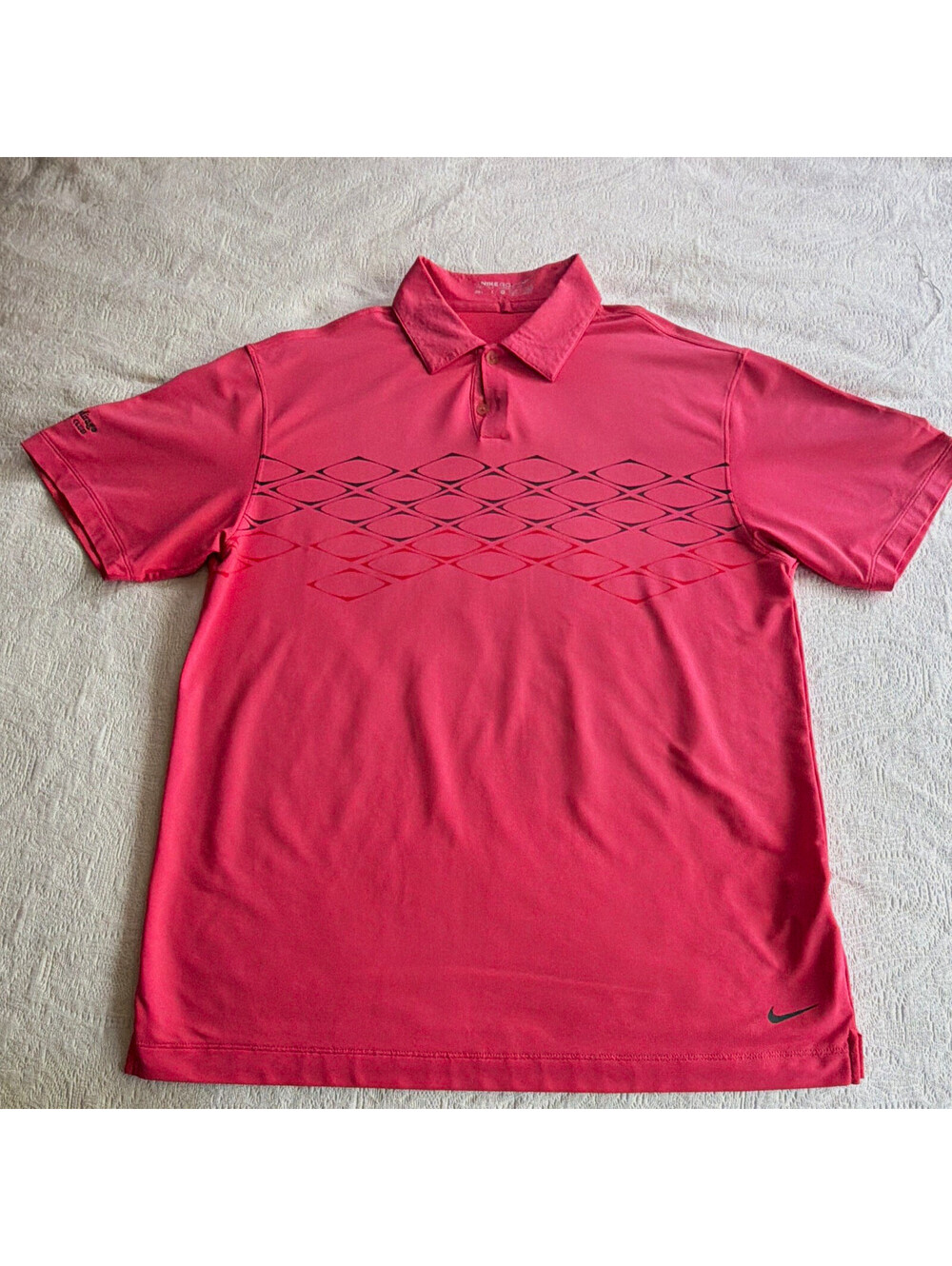 Nike Golf Dri-FIT Men's Polo Shirt M Pink Geometric Polyester Embroidered Logo